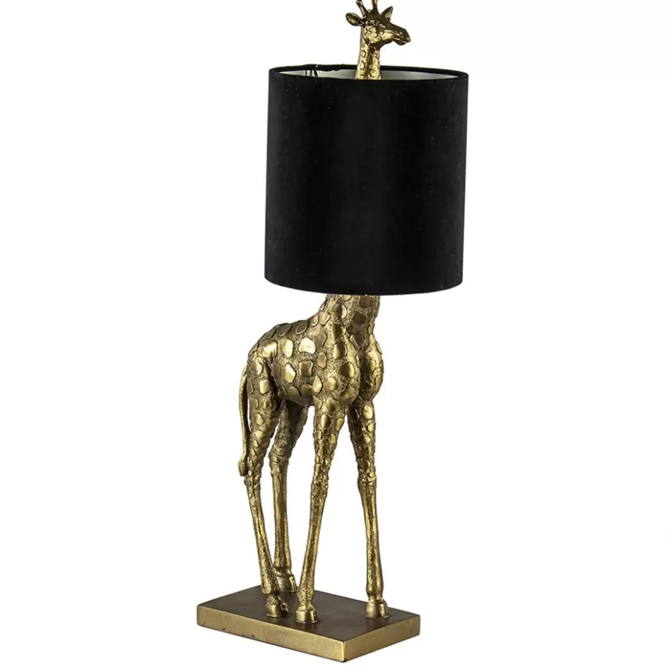 Light and Living | Woonkamerlampen>Straluma Tafellamp Giraffe groot antiek brons met velvet zwarte kap