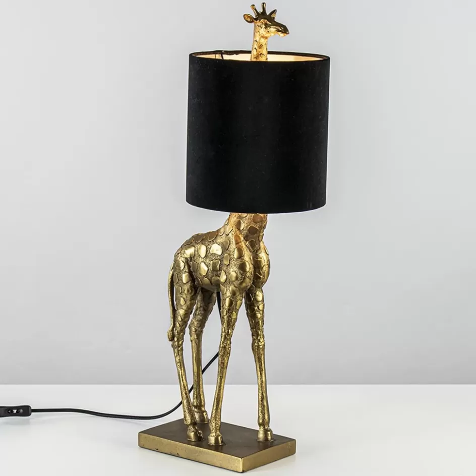 Light and Living | Woonkamerlampen>Straluma Tafellamp Giraffe groot antiek brons met velvet zwarte kap