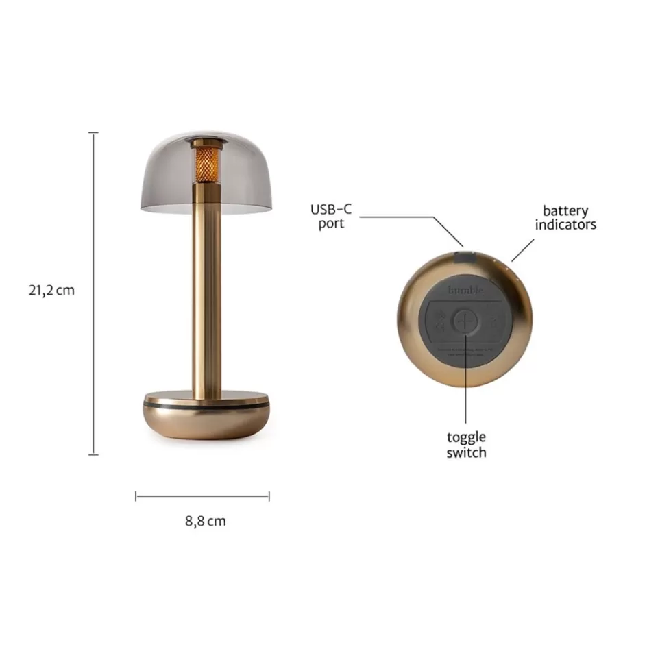 Tafellampen | Keukenverlichting>Straluma Tafellamp Humble Two goud/smoke oplaadbaar