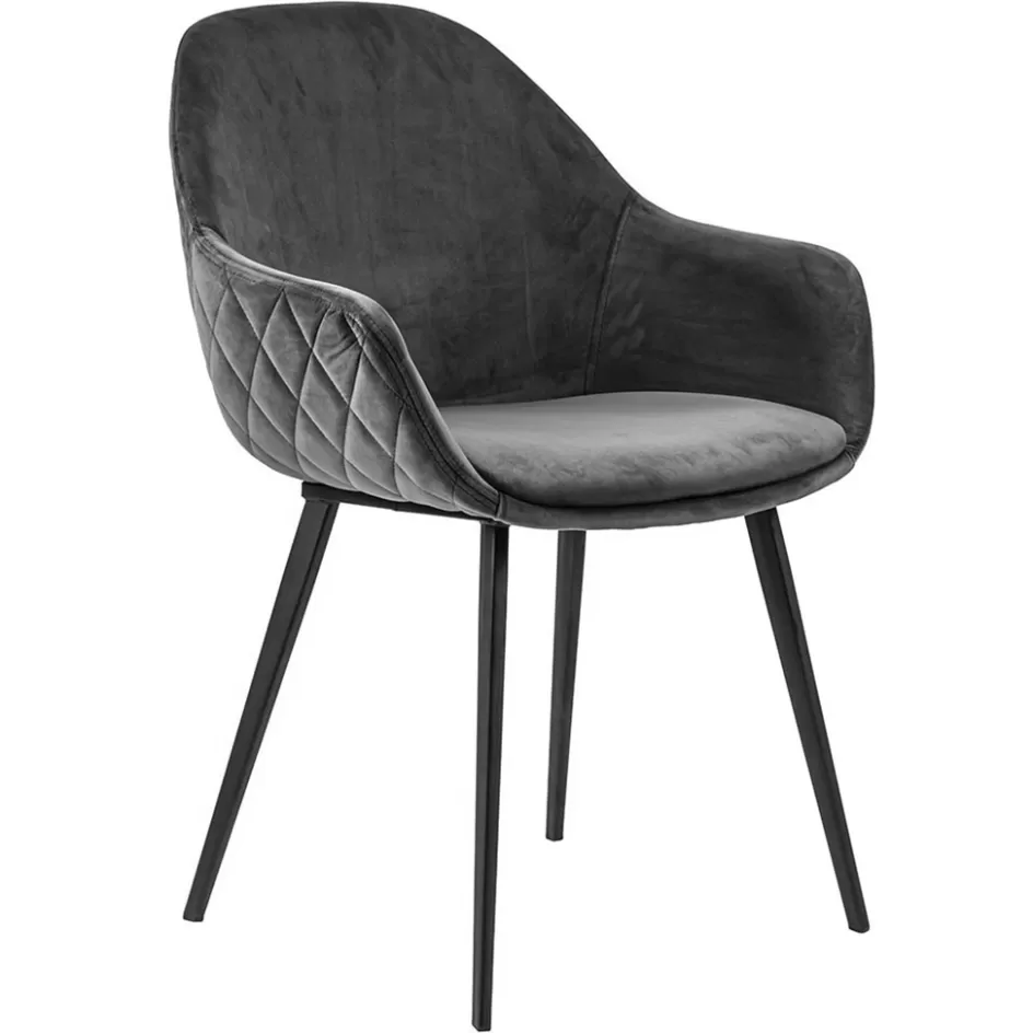 Eetkamerstoelen>Straluma Trendy armstoel velvet grey met zwart metalen poot