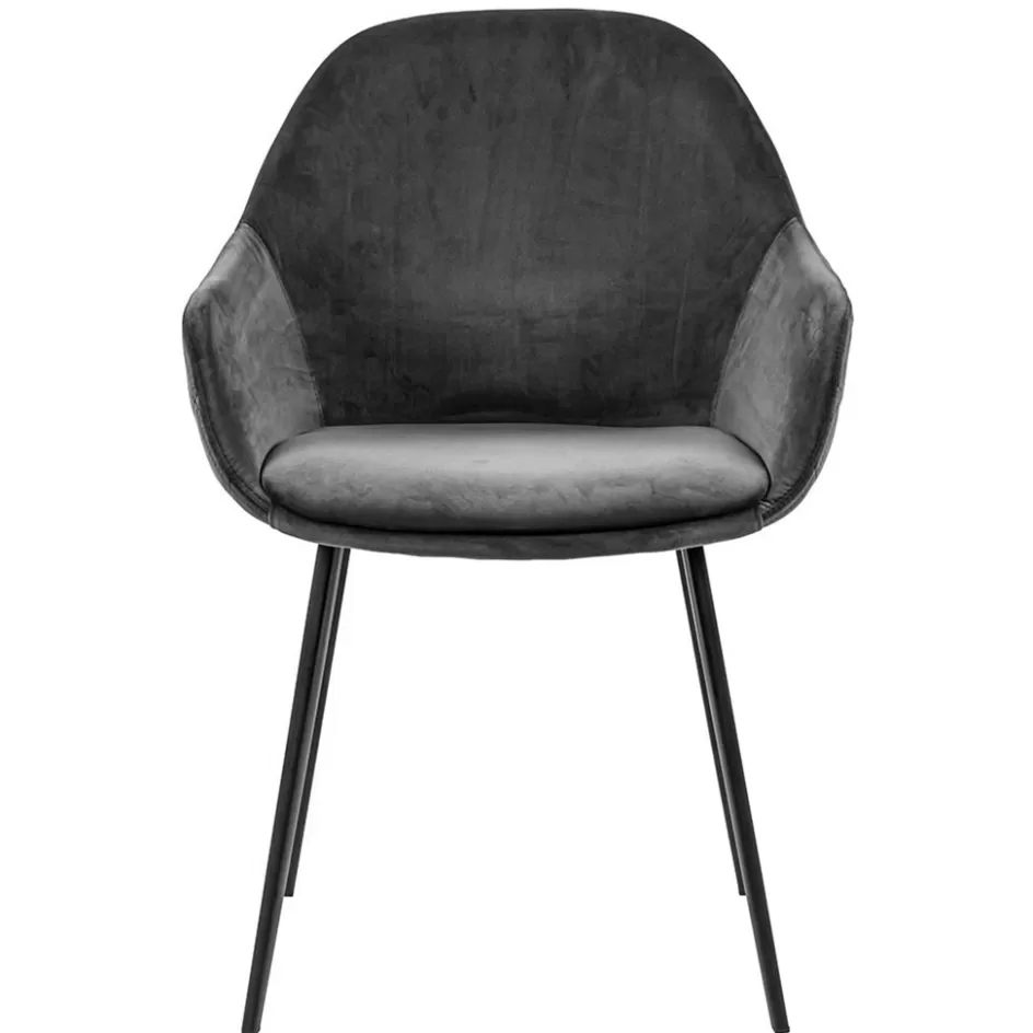 Eetkamerstoelen>Straluma Trendy armstoel velvet grey met zwart metalen poot