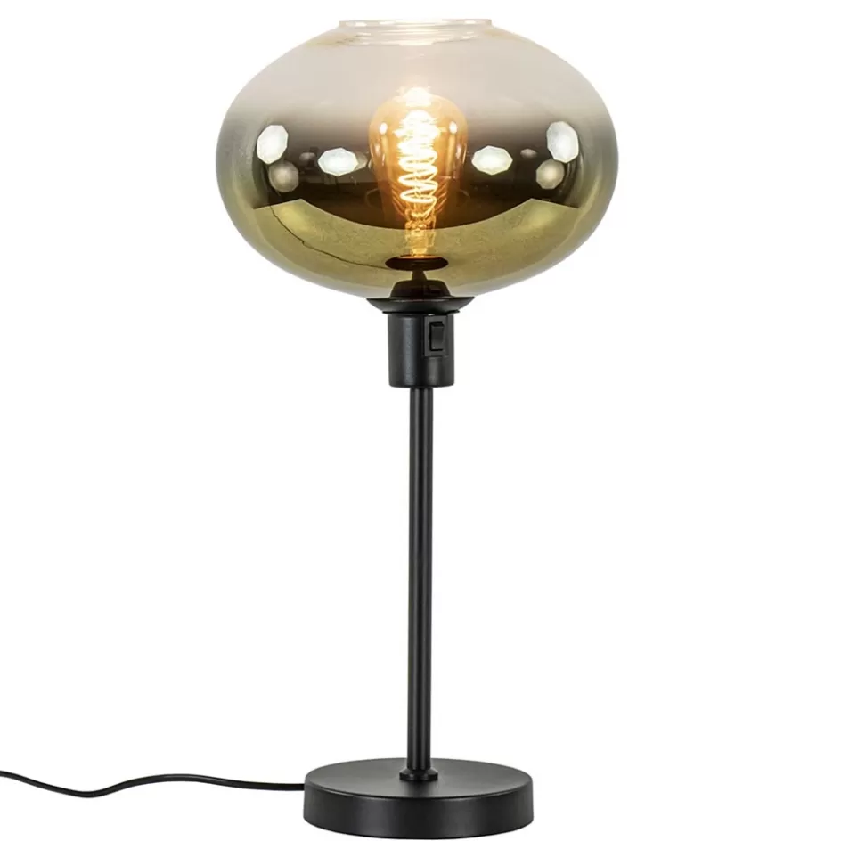 Tafellampen | Luxe Verlichting>Straluma Trendy tafellamp zwart met glazen kap helder/goud