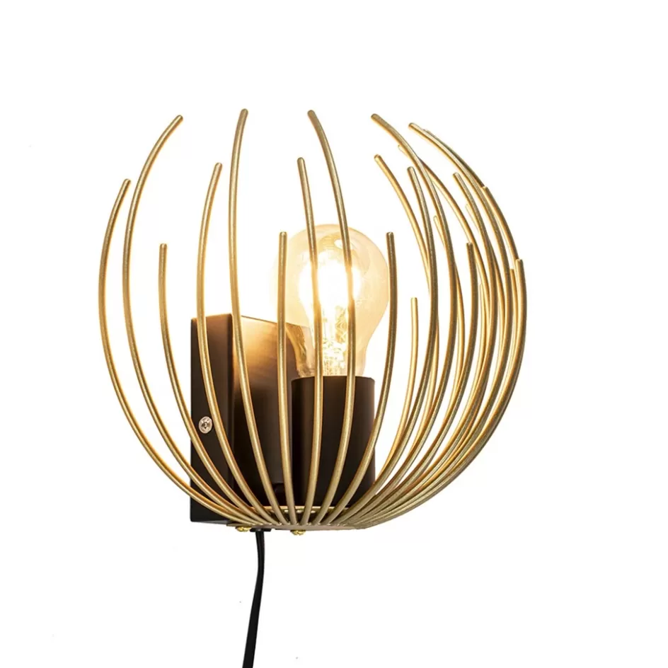 Slaapkamerlampen | Halverlichting>Straluma Trendy wandlamp goud met zwart inclusief snoer