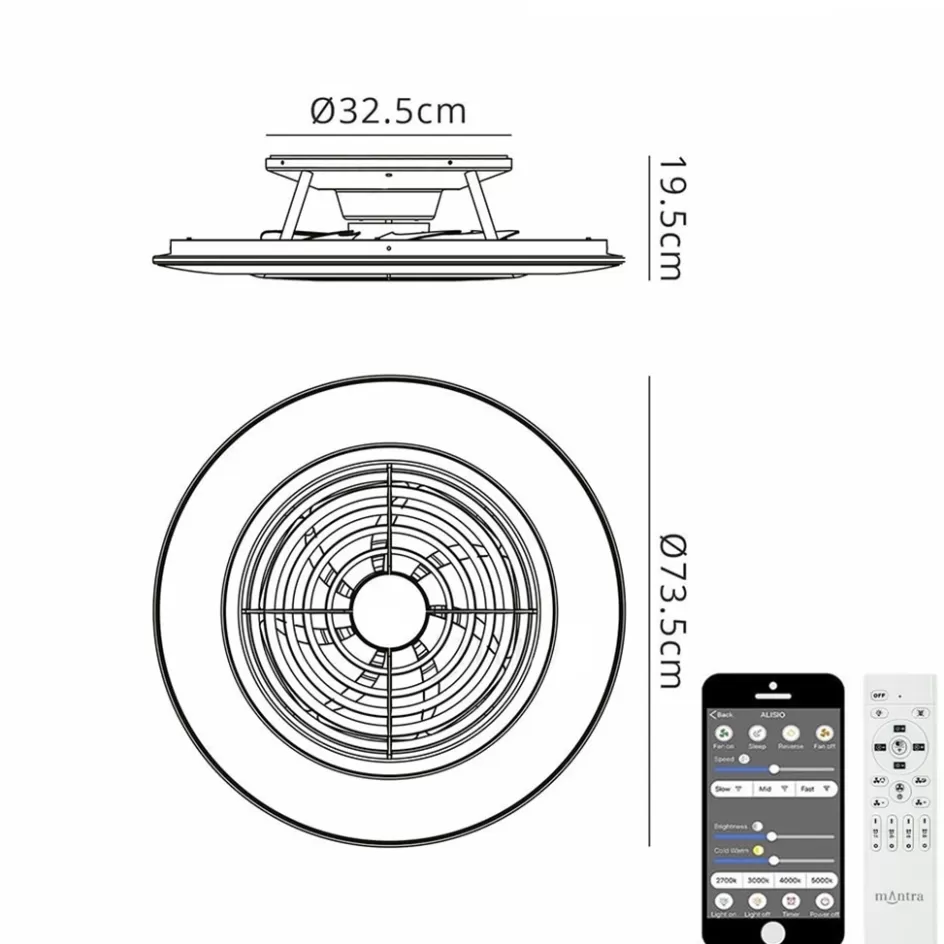 Plafondlampen | Plafondventilatoren met lamp>Straluma Ventilator Alisio XL zwart afst.bed./app