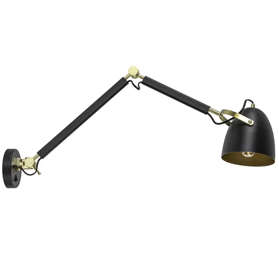 Wandlampen | Retro Verlichting>Straluma Verstelbare wandlamp mat zwart met gouden details