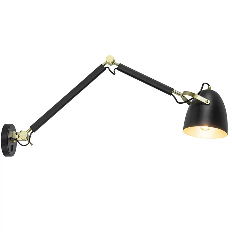 Wandlampen | Retro Verlichting>Straluma Verstelbare wandlamp mat zwart met gouden details