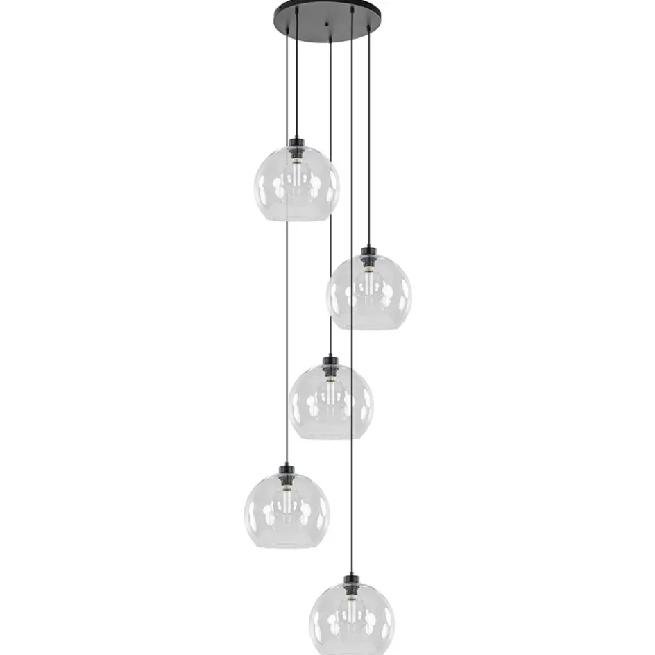 Videverlichting | Pendel Lampen>Straluma Videlamp / multipendel zwart met 5 helder glazen bollen