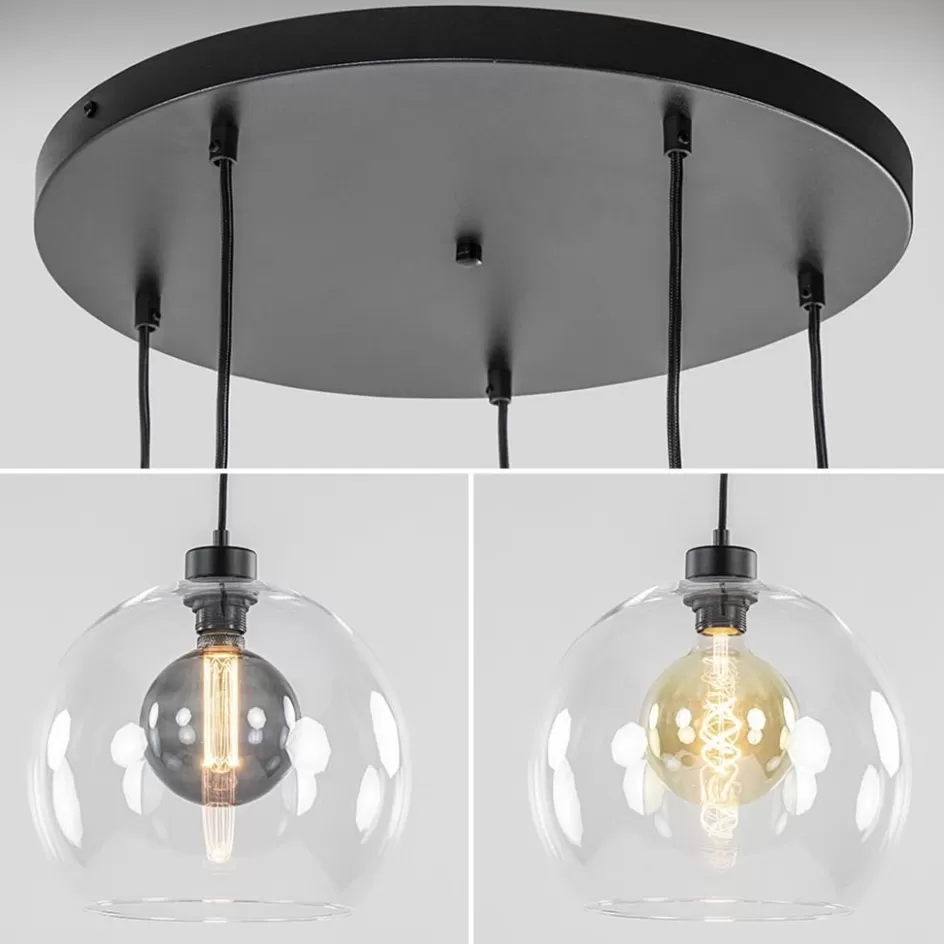 Videverlichting | Pendel Lampen>Straluma Videlamp / multipendel zwart met 5 helder glazen bollen