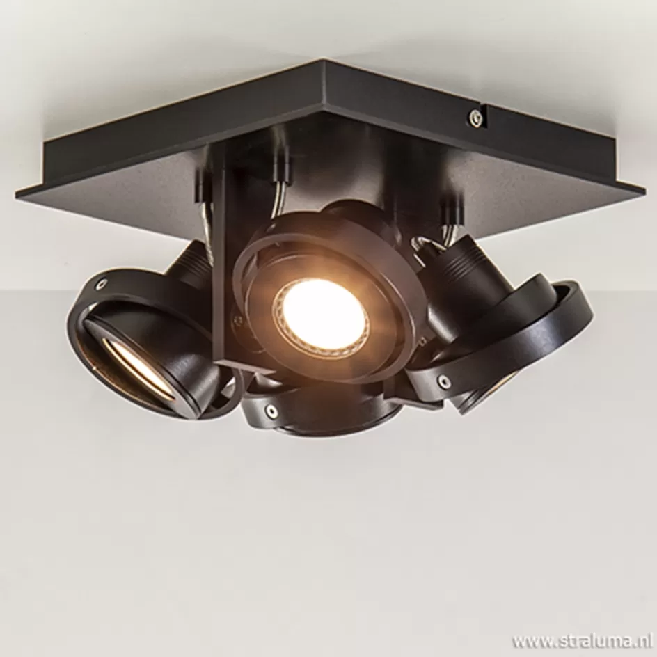 Plafondlampen | Opbouwspots>Straluma Vierkante LED plafondlamp 4-lichts zwart