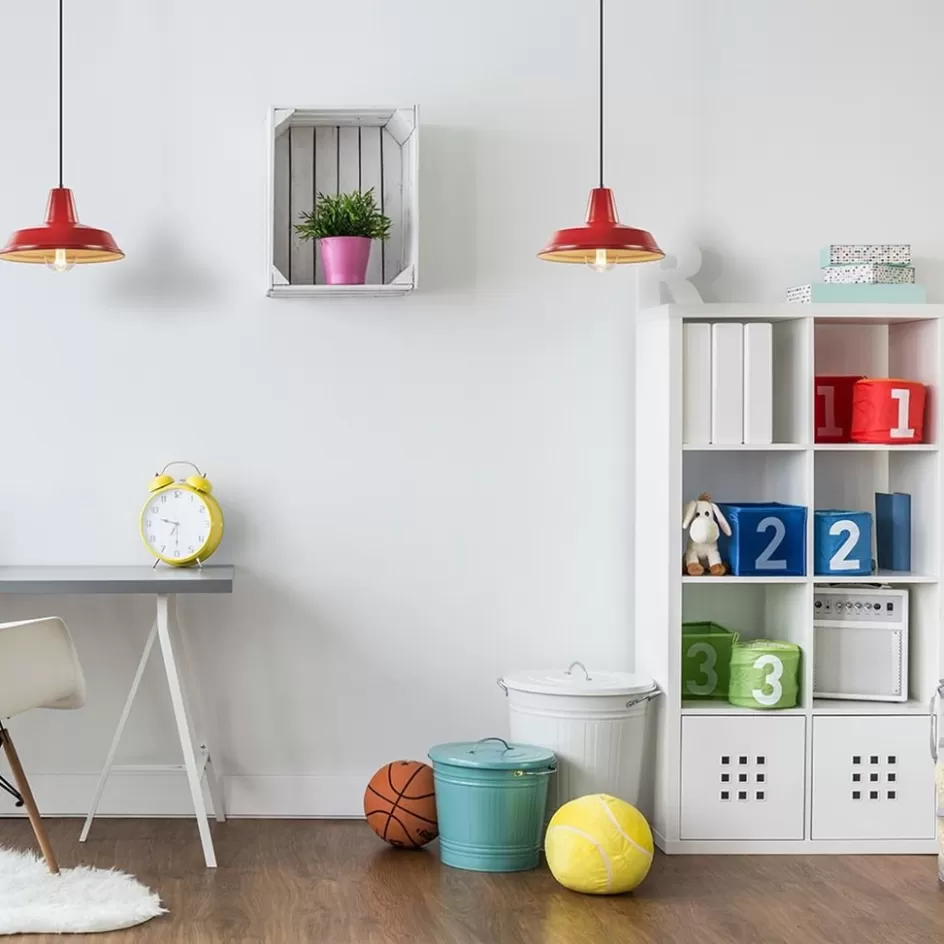 Woonkamerlampen | Tienerkamerlampen>Straluma Vintage hanglamp rood met wit en zwart snoer