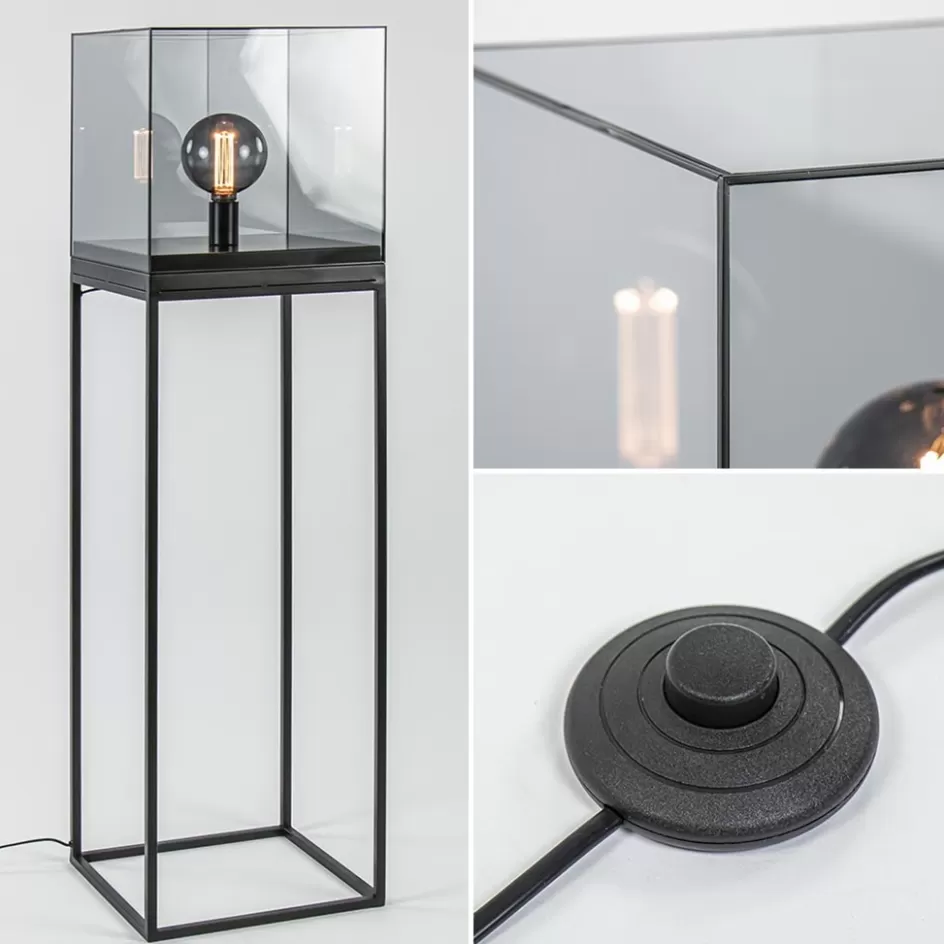 Light and Living | Halverlichting>Straluma Vloerlamp Askjer kubus zwart/smoke glas