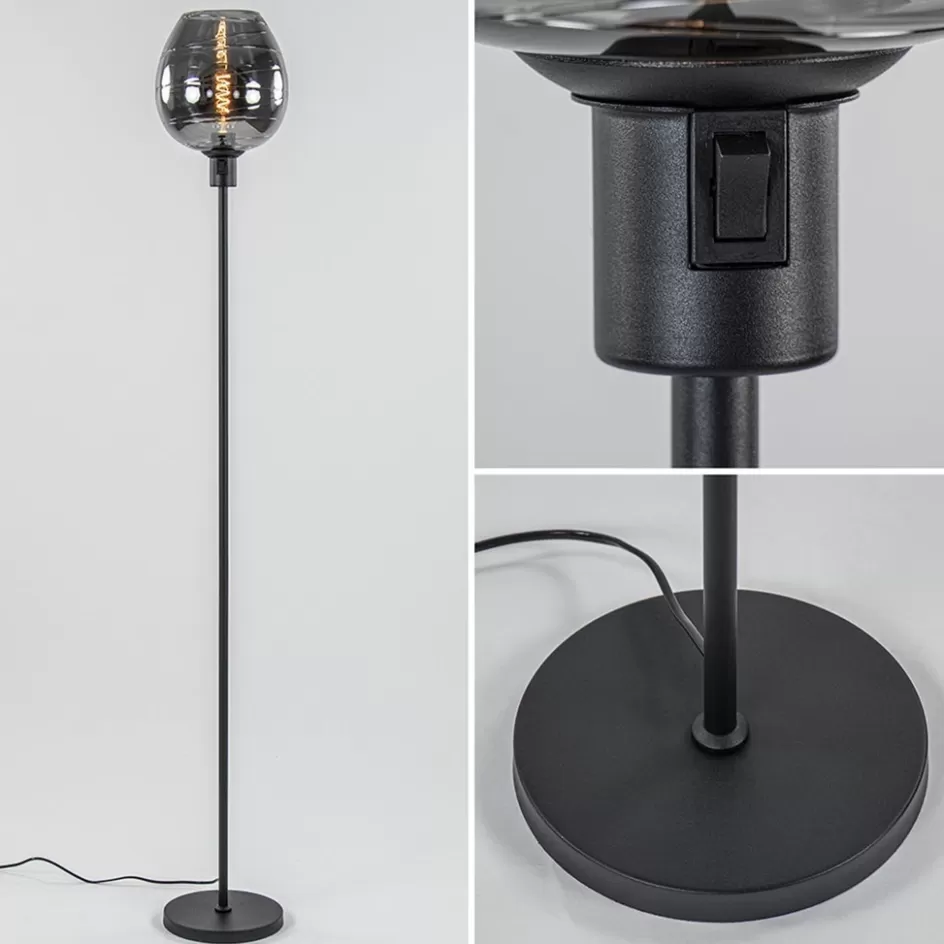 Vloerlampen | Luxe Verlichting>Straluma Vloerlamp Fantasy op stang zwart + smoke glas