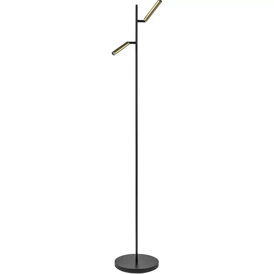 Vloerlampen | Leeslampen>Straluma Vloerlamp Flute 2l zwart/matgoud pushdim