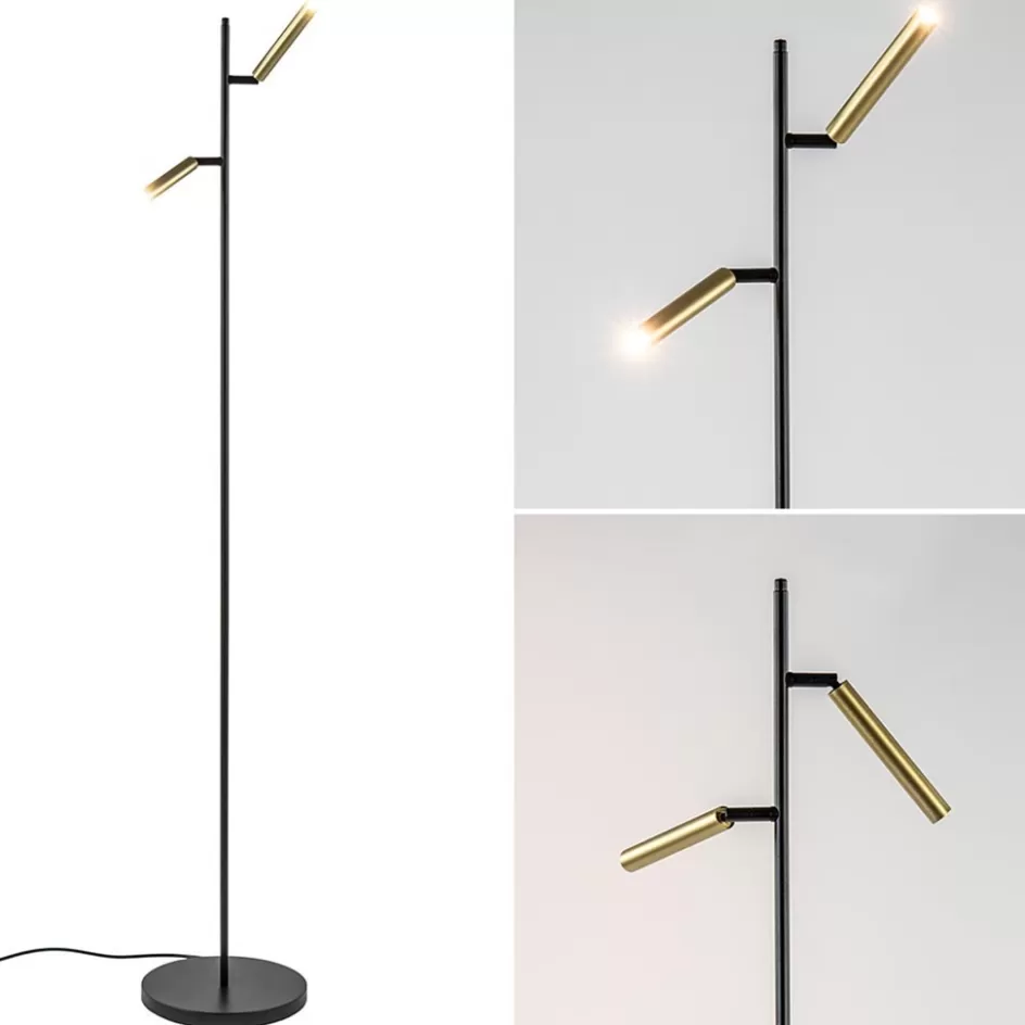 Vloerlampen | Leeslampen>Straluma Vloerlamp Flute 2l zwart/matgoud pushdim