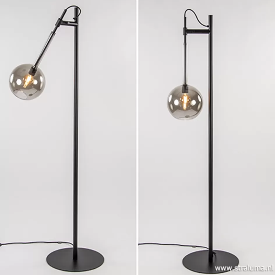 Slaapkamerlampen | Halverlichting>Straluma Vloerlamp Globe 1L zwart/smoke glas 25cm