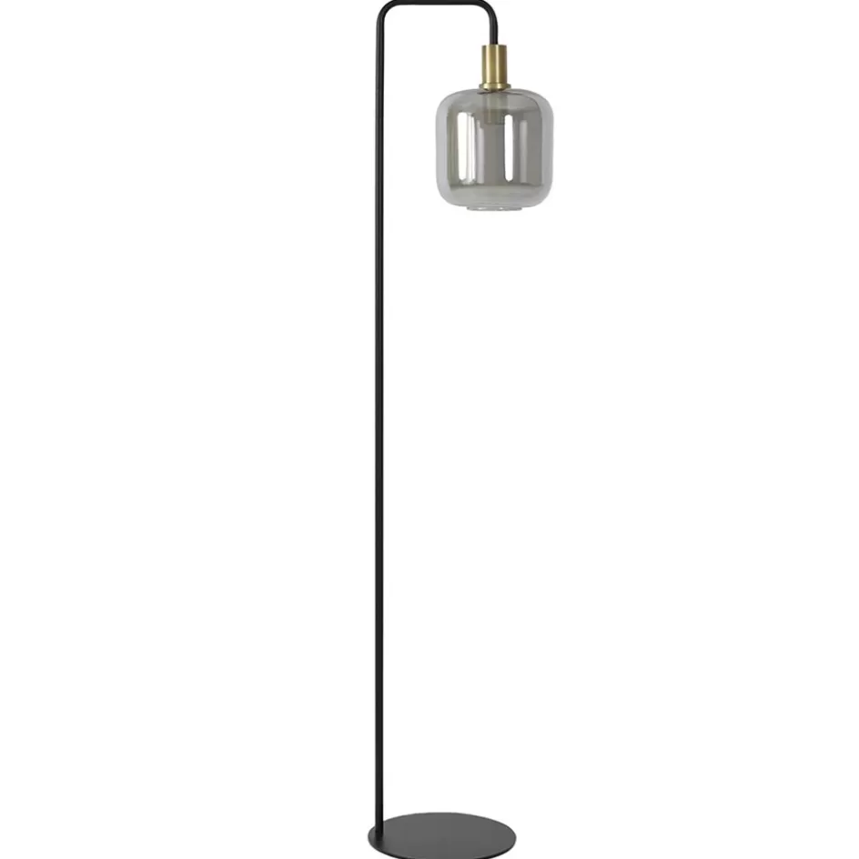 Light and Living | Woonkamerlampen>Straluma Vloerlamp Lekar zwart met smoke glas