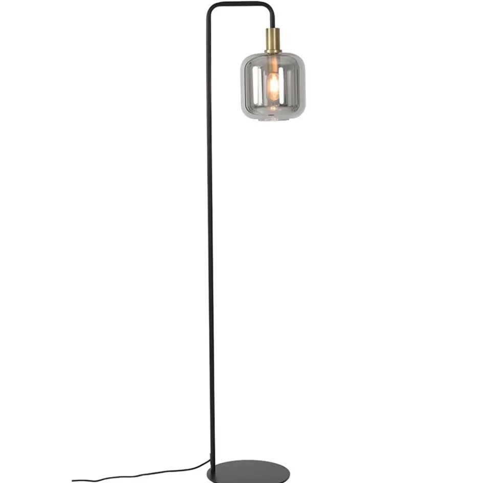 Light and Living | Woonkamerlampen>Straluma Vloerlamp Lekar zwart met smoke glas