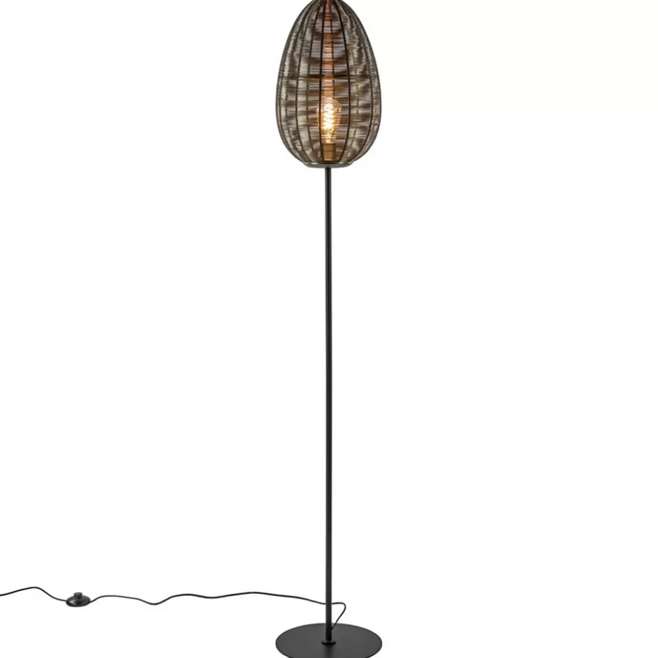 Draadlampen | Light and Living>Straluma Vloerlamp Yaelle antiek brons met zwarte voet