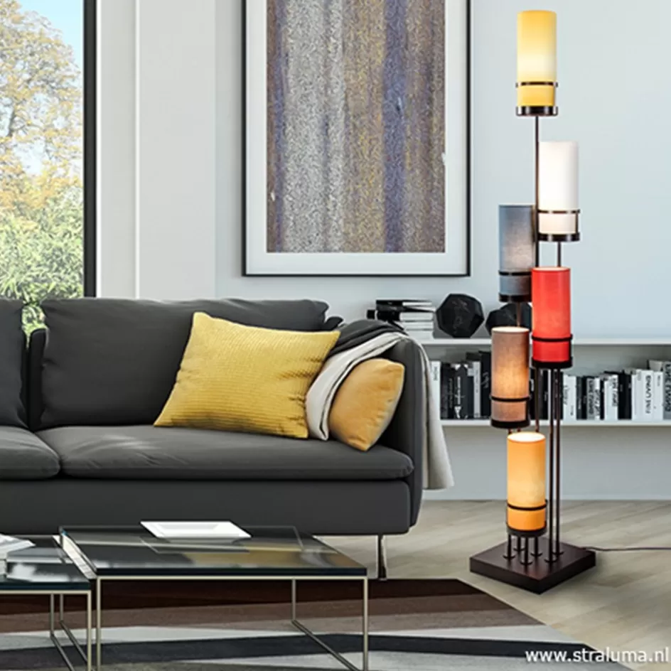 Slaapkamerlampen | Kantoorverlichting>Straluma Vloerlamp zwart 6L multicolor rood
