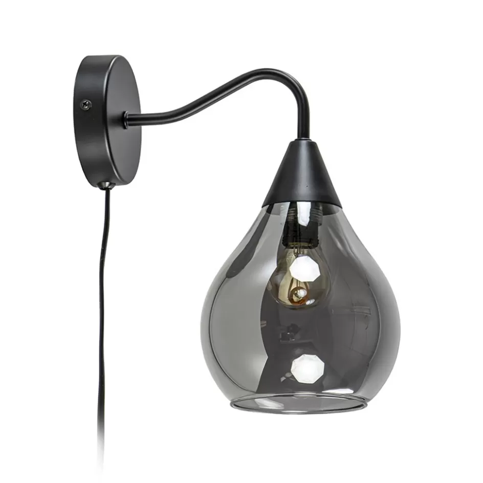 Woonkamerlampen | Slaapkamerlampen>Straluma Wandlamp Cambio zwart + smoke glas