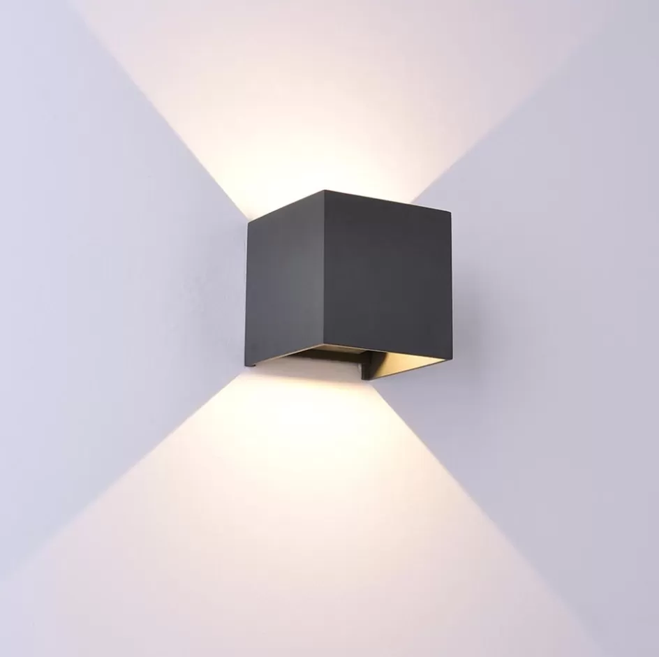 Wandlampen | Buitenlampen>Straluma Wandlamp Davos kubus zwart IP54 2700k