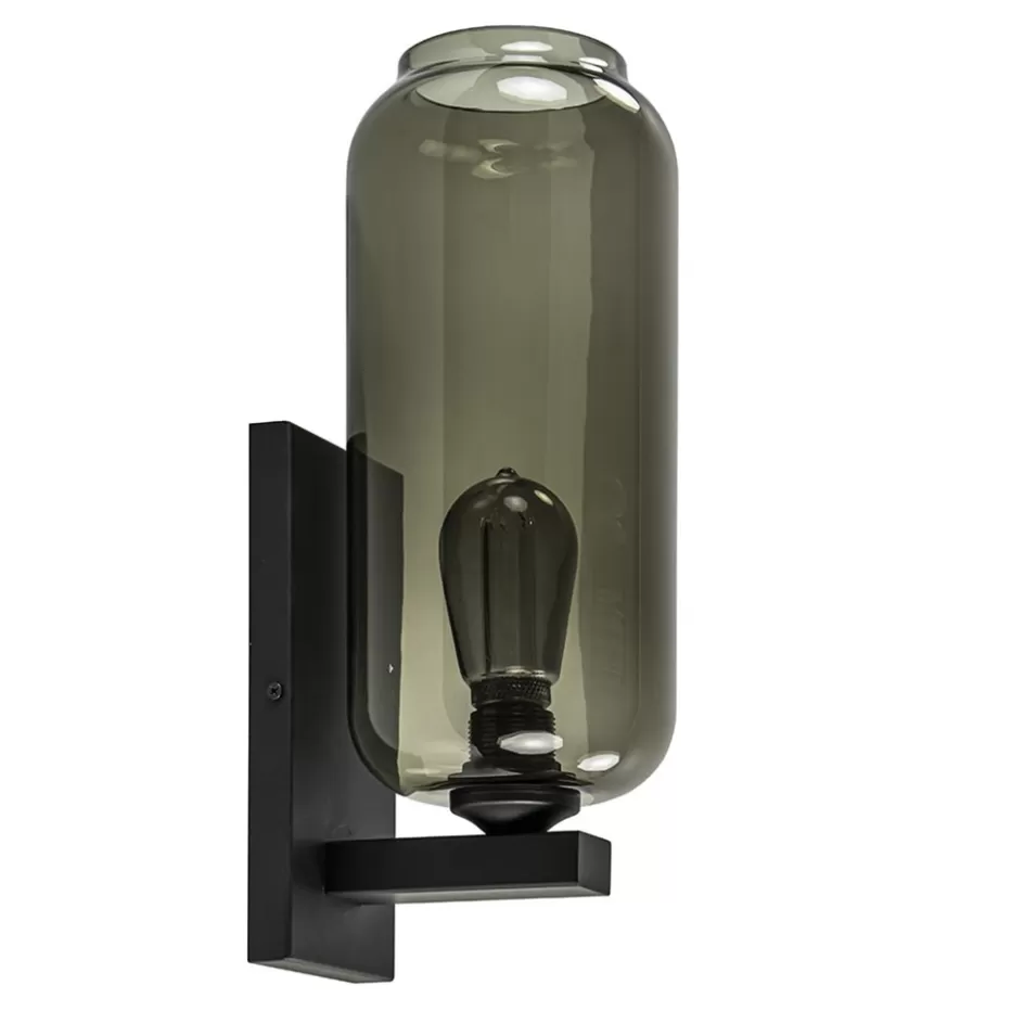 Wandlampen | Design Verlichting>Straluma Wandlamp Lett zwart + smoke glas