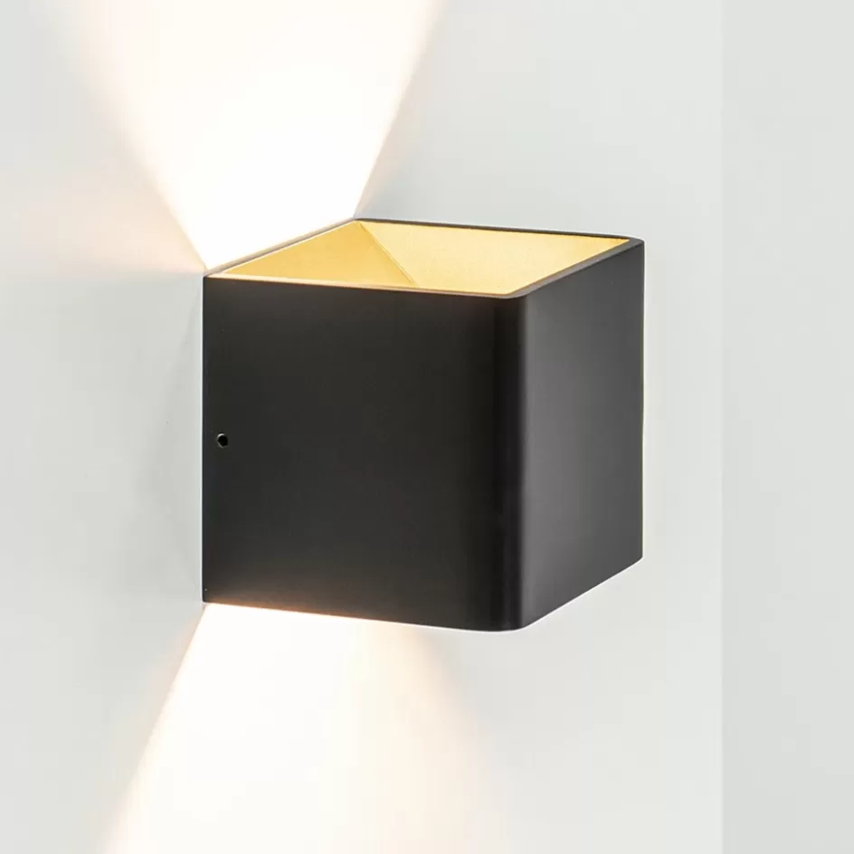 Wandlampen | Halverlichting>Straluma Wandlamp Stretto kubus zwart/goud