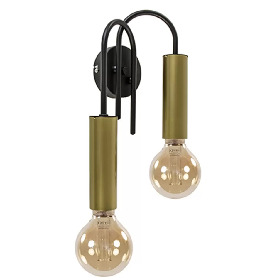 Slaapkamerlampen | Halverlichting>Straluma Wandlamp toog dubbel zwart/mat goud