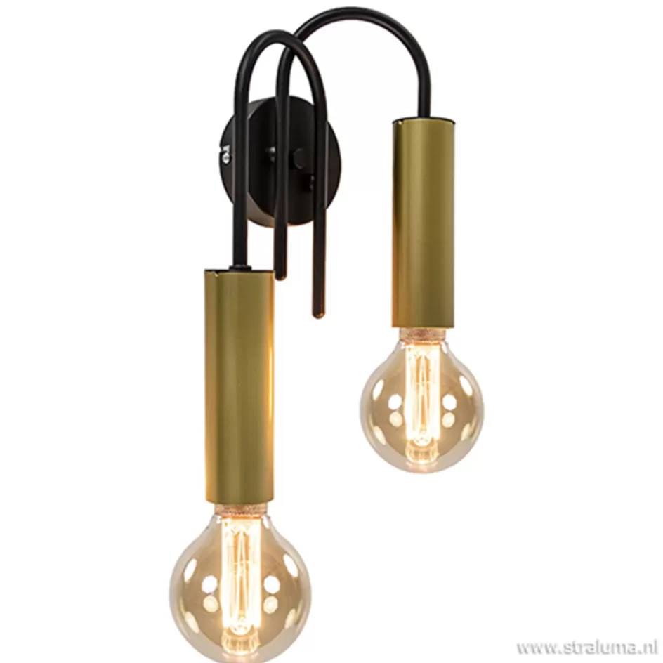 Slaapkamerlampen | Halverlichting>Straluma Wandlamp toog dubbel zwart/mat goud