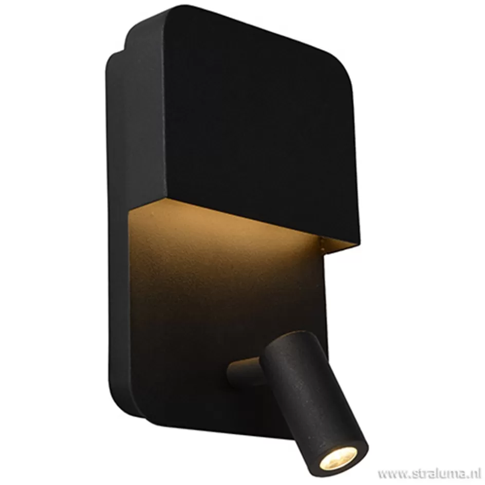 Wandlampen | Bedlampjes>Straluma Wandlamp zwart + leesspot en usb