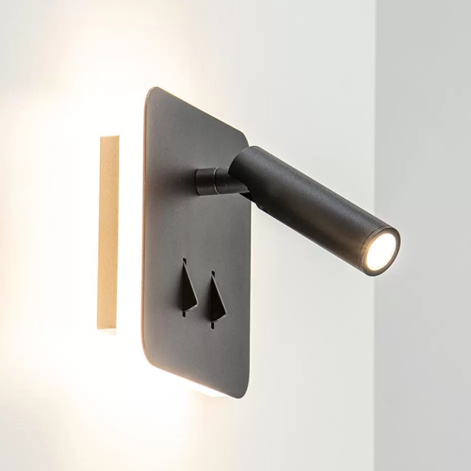 Wandlampen | Bedlampjes>Straluma Wandlamp zwart leesspot + indirect lich