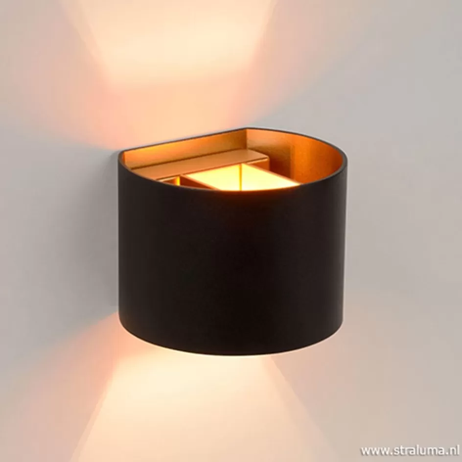 Wandlampen | Bedlampjes>Straluma Wandlamp zwart/goud Xio up+down rond