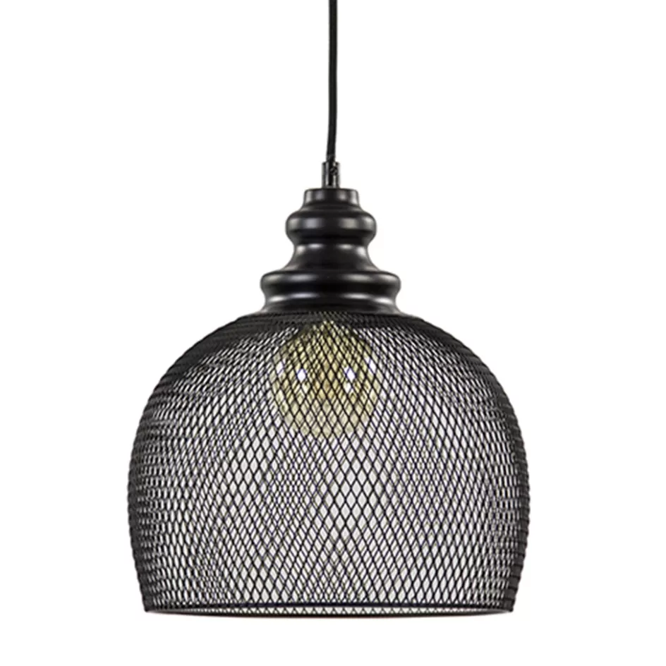 Light and Living | Woonkamerlampen>Straluma Zwarte hanglamp Karla met gaas