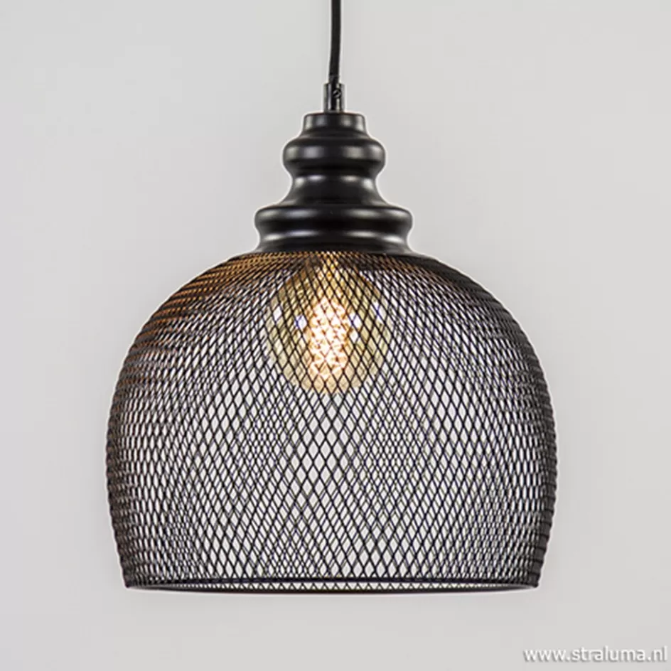 Light and Living | Woonkamerlampen>Straluma Zwarte hanglamp Karla met gaas