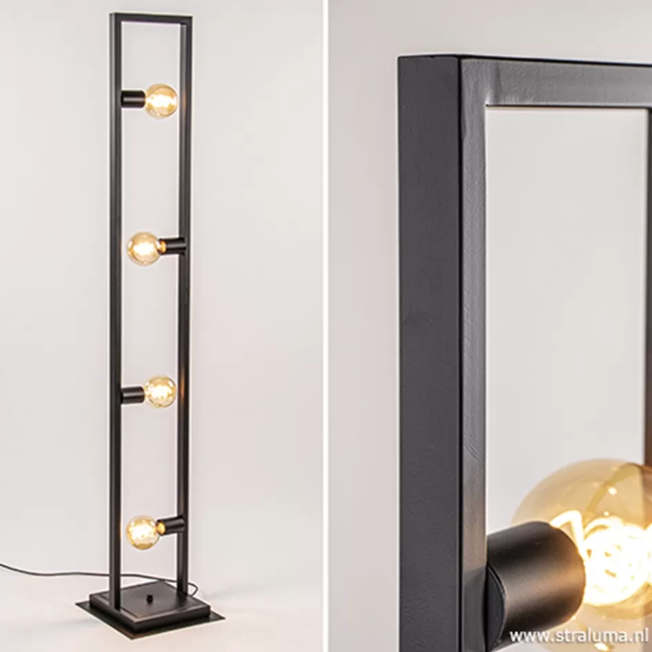 Woonkamerlampen | Slaapkamerlampen>Straluma Zwarte metalen vloerlamp open frame